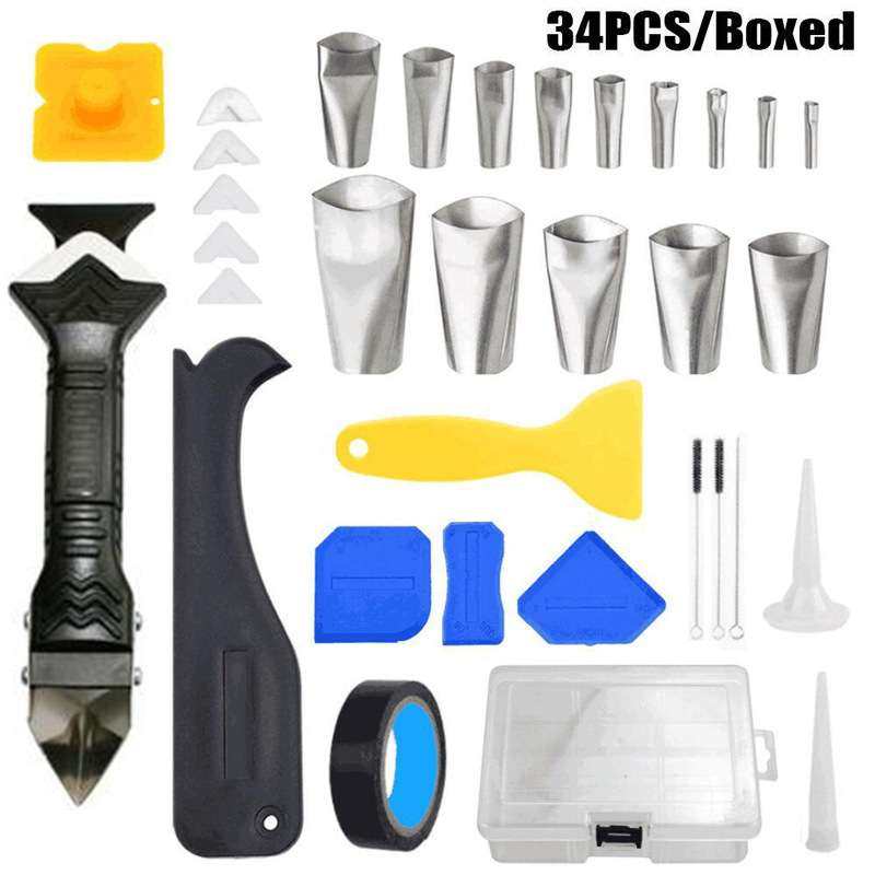 盒装34件套3合1金属刮刀填缝涂抹刮板缝隙密封胶处理 美缝工具