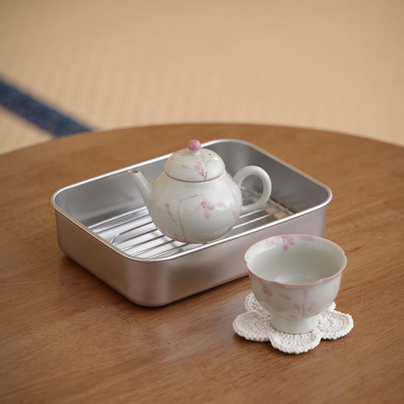 冰台手绘粉玉兰梨壶茶壶一壶两杯功夫茶具工位小茶具茶具套装