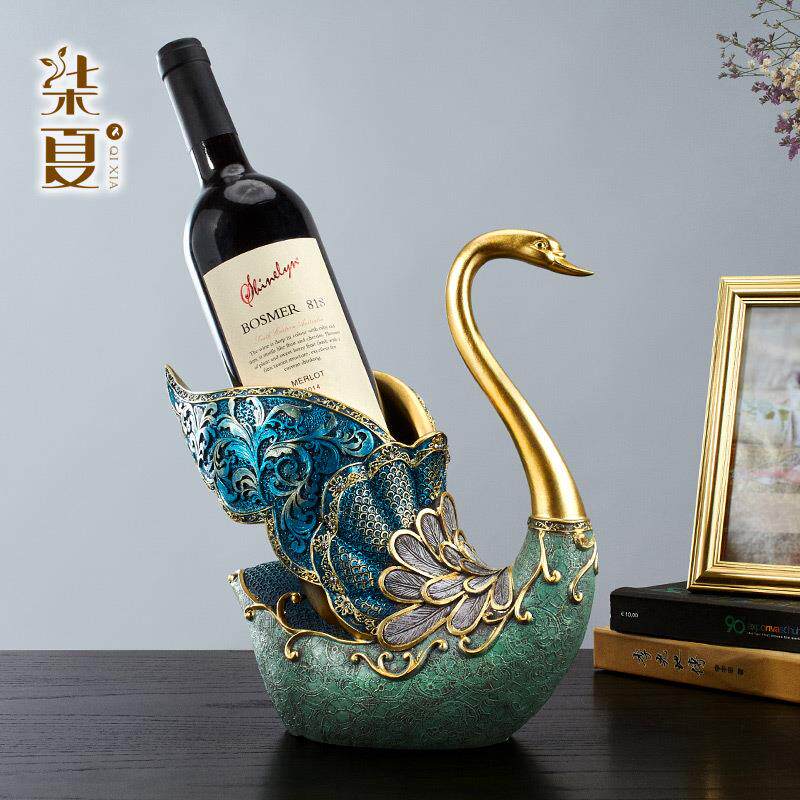 欧式天鹅红酒架摆件创意家居软酒柜装饰品软装配饰树脂工艺品