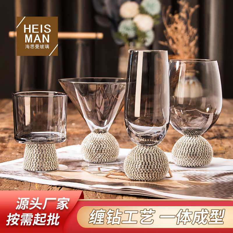 欧式钻石高脚酒杯水晶缠钻玻璃杯高颜值带把手鸡尾杯大肚镶钻水杯,餐饮具,异形/个性酒杯,淘宝优惠券,粉丝福利购,淘宝优惠卷