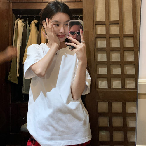 白色短袖T恤女夏季纯棉圆
