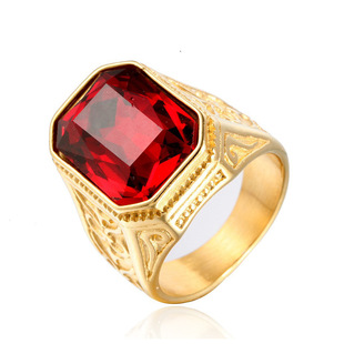 欧美个性金色多色宝石钛钢戒指 摇滚朋克舞台夸张男士戒指