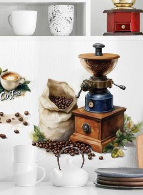 复古咖啡机墙面贴画厨房餐厅墙面装饰画面包房咖啡机贴花 33483