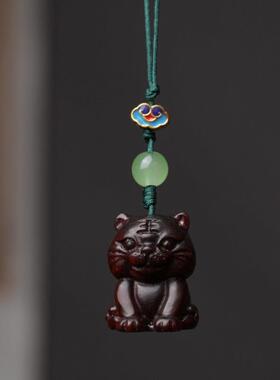 可爱檀木质生肖虎手机本命年包包钥匙链文玩男女丑东西挂件挂饰