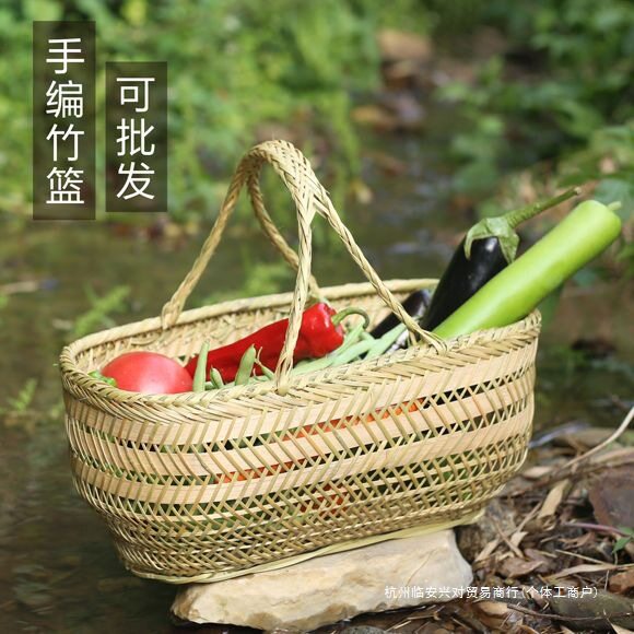 竹编制品手工竹篮子家用手提买菜大号农村采摘鸡蛋水果篮收纳筐款