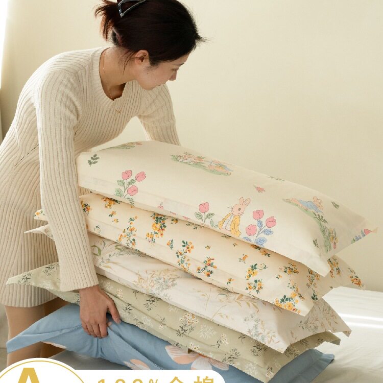 纯棉枕头套一对装2025新款48x74枕头套家用简约斜纹枕芯套