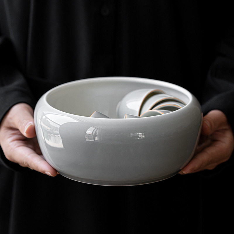 冰灰烟灰釉茶洗 大号陶瓷茶洗杯洗茶渣桶水盂笔洗缸功夫茶具配件