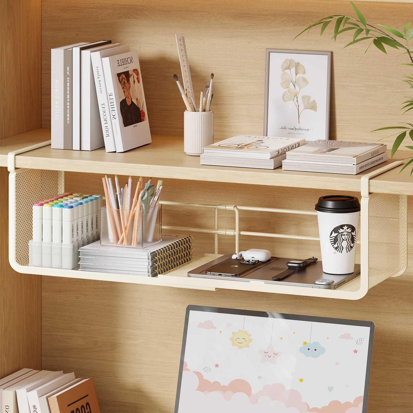 桌下置物架子悬挂式可伸缩上下铺衣柜分层收纳挂篮床边柜宿舍好物