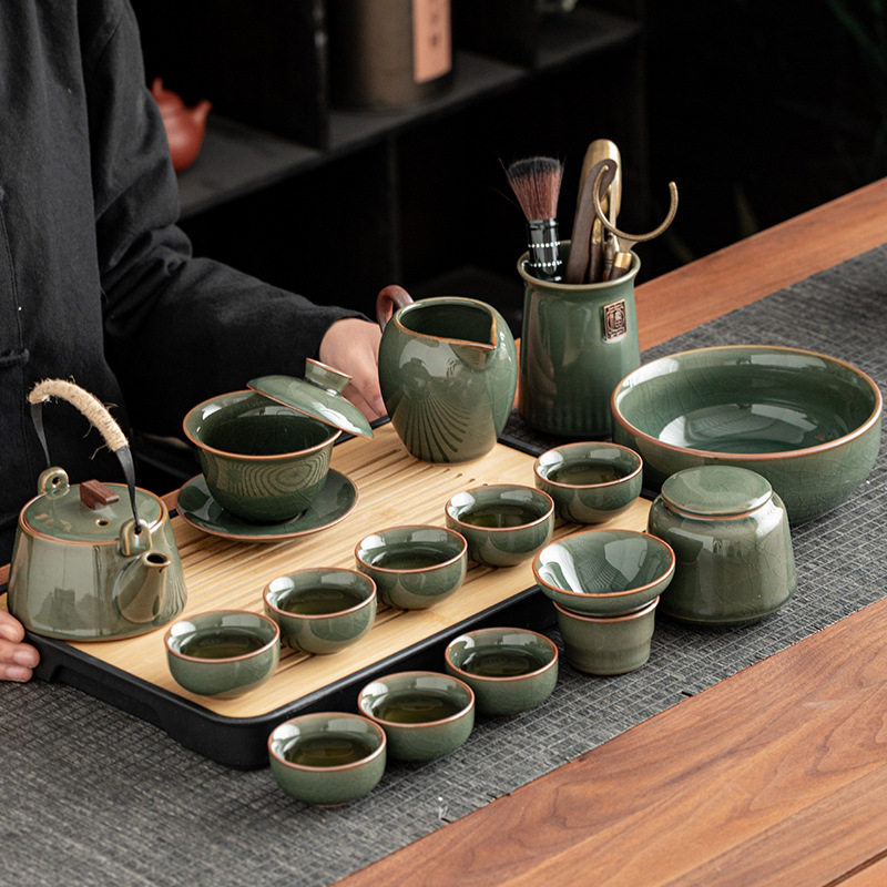 秘釉哥窑功夫茶具套装家用客厅喝茶泡茶盖碗茶壶茶杯子茶盘一整套
