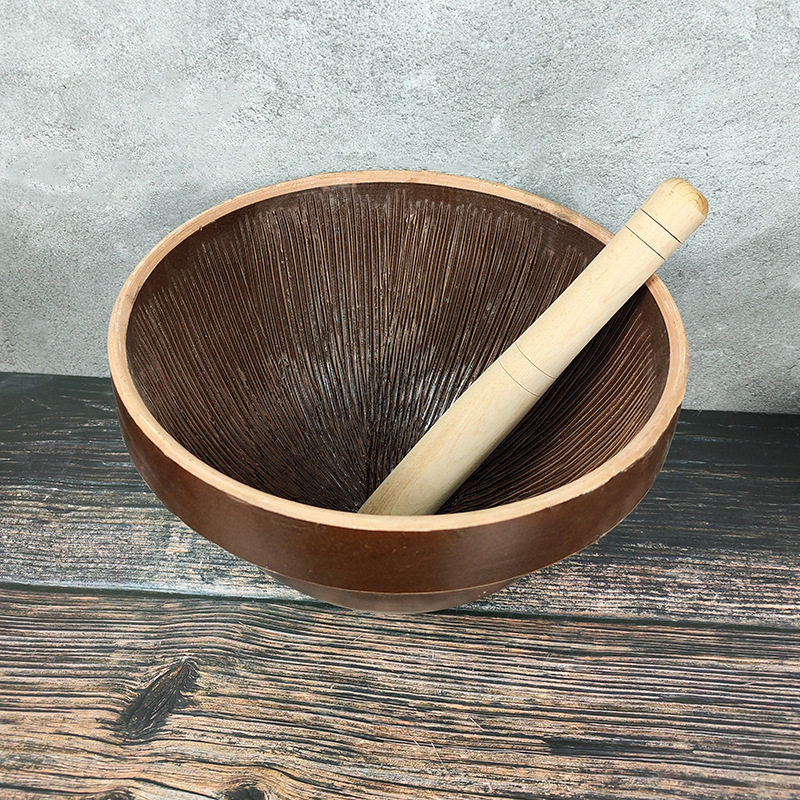 辣椒擂老式家用米糊擂茶研磨餐馆土陶擂钵皮蛋擂钵蒜臼子特大擂钵