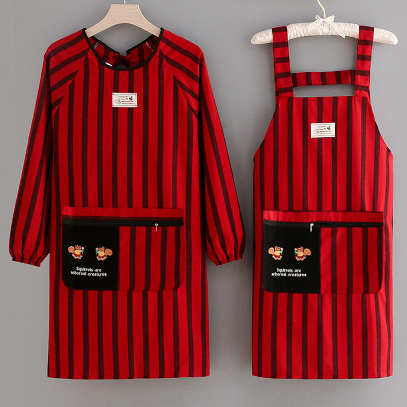 时尚纯棉防水围裙男女家用厨房透气耐磨耐脏防油污工作服罩衣