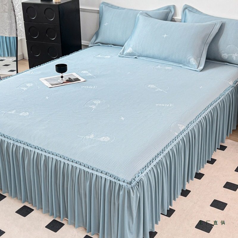 夏季冰豆豆凉感冰丝凉席三件套夏天凉床罩可机水洗床裙款空调席子