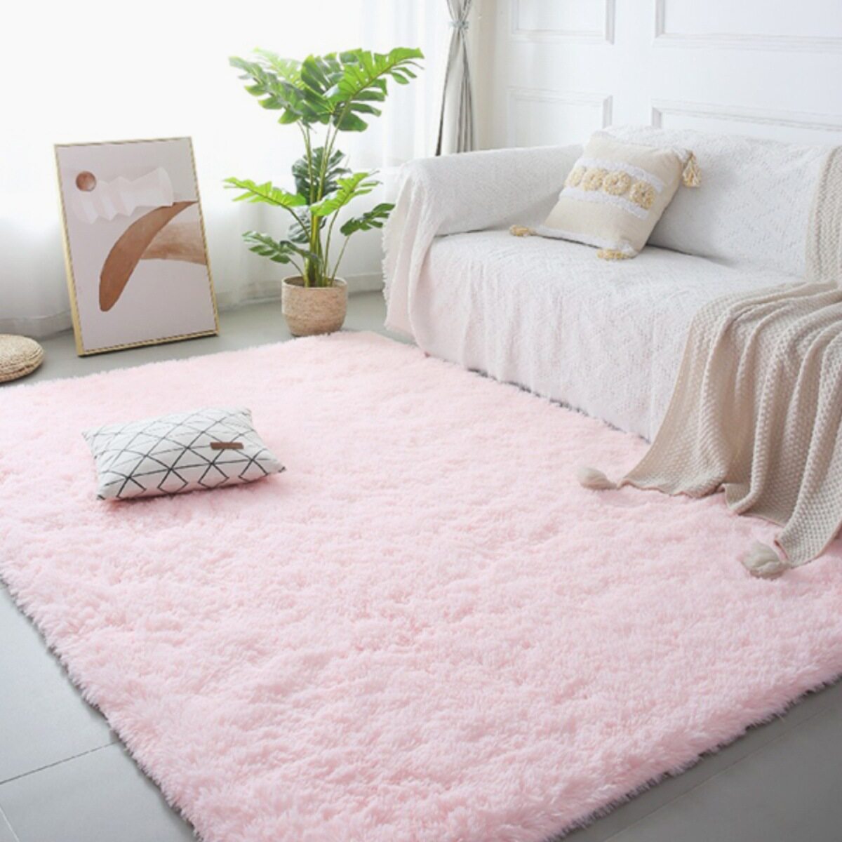 简约现代客厅茶几长毛绒大块地毯长方形床边卧室房间满铺可爱地垫