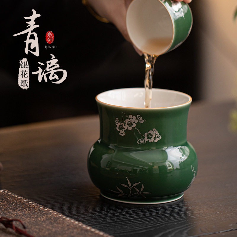 岁寒三友 梅 松 竹 青璃有容建水日式水盂茶渣桶茶水缸茶洗杯洗