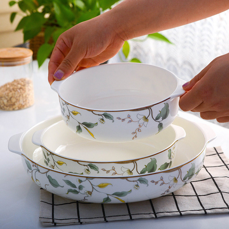 骨瓷加深带双耳窝盘家用陶瓷餐具盘子带把手不烫手汤盘,餐饮具,盘,淘宝优惠券,粉丝福利购,淘宝优惠卷