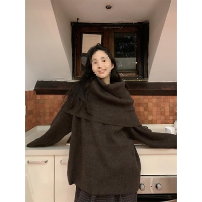 慵懒风坎肩高领设计感小众宽松毛衣女秋冬新款时尚感时髦针织上衣