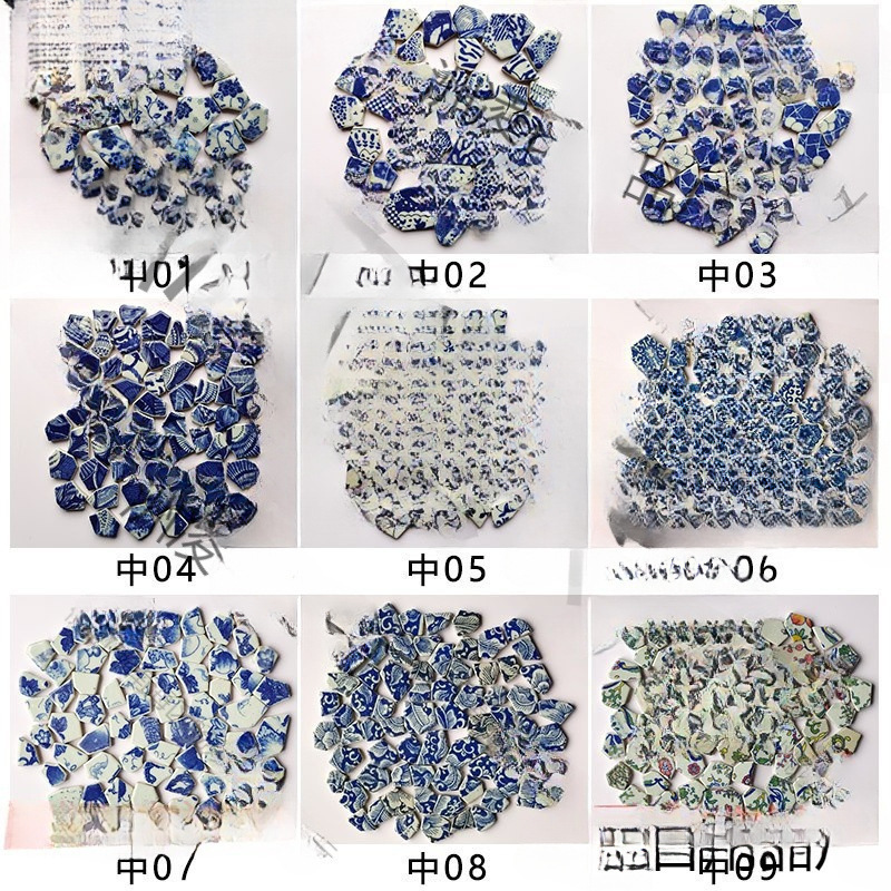 青花瓷碎片装饰贴画直销手工设计园林景观户外异形白瓷陶瓷马赛克图片