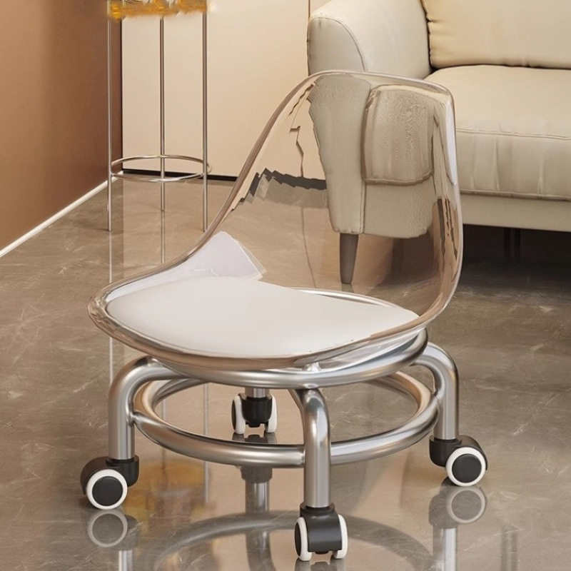 德国滑轮矮凳亚克力万向轮家用静音小凳子靠背椅儿童板凳换鞋