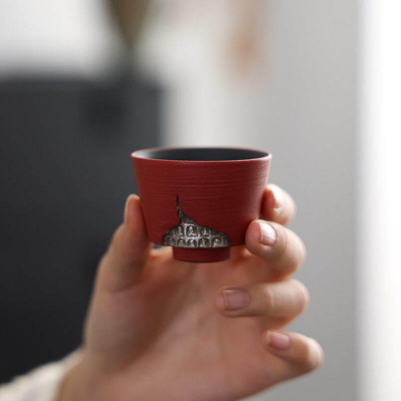 练山堂  轻奢鎏银茶杯陶瓷粉引复古单杯茶盏功夫茶具主人杯品茗杯