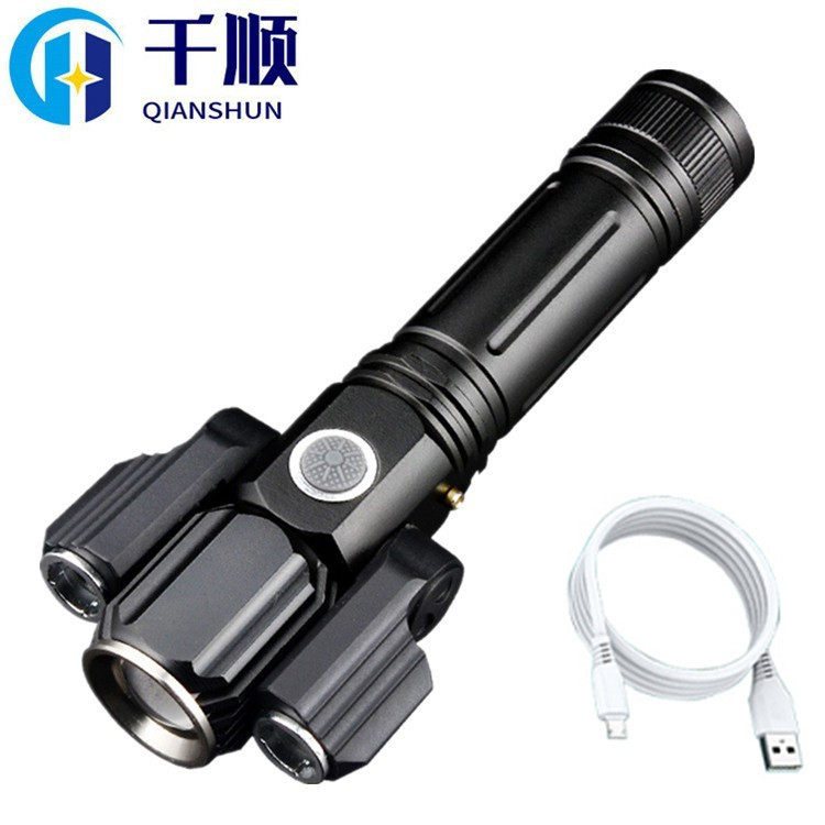 LED强光手电筒家用户外T6骑亮探照灯超可充电灯头夜铝合金照明三