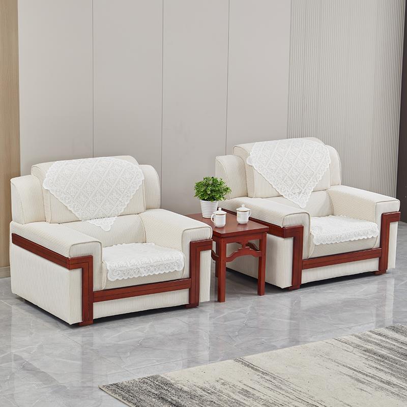 会议贵宾接待室沙发茶几组合大会堂白色布艺单人三人位会客室沙发