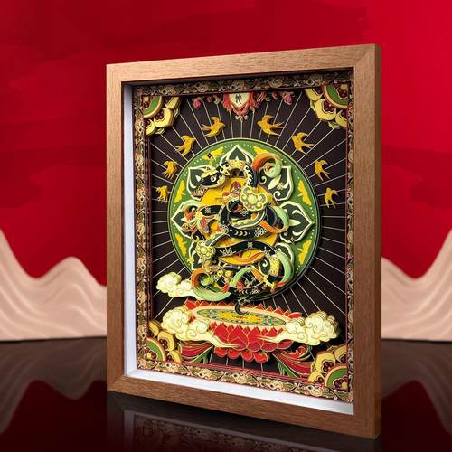 客饭厅装饰画挂摆件玄关沙发电视背景墙3D立体国潮非遗家居生肖蛇