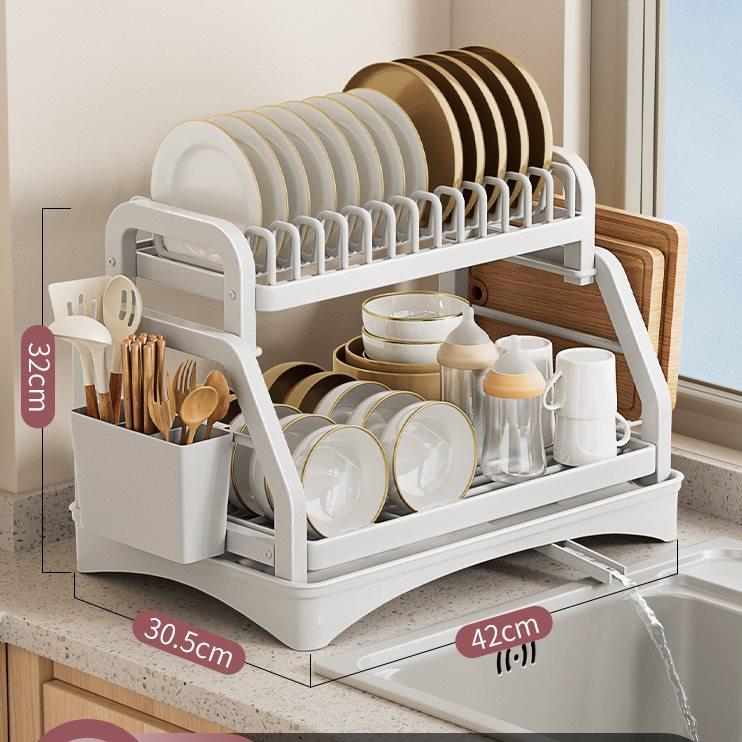 厨房碗架沥水架置物架双层碗碟收纳架家用多功能放台面碗筷收纳盒