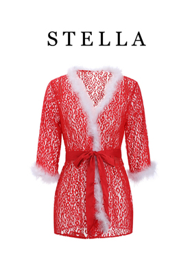 STELLA圣诞节限定服装红色网纱蕾丝吊带裙外袍毛绒圣诞家居服套装