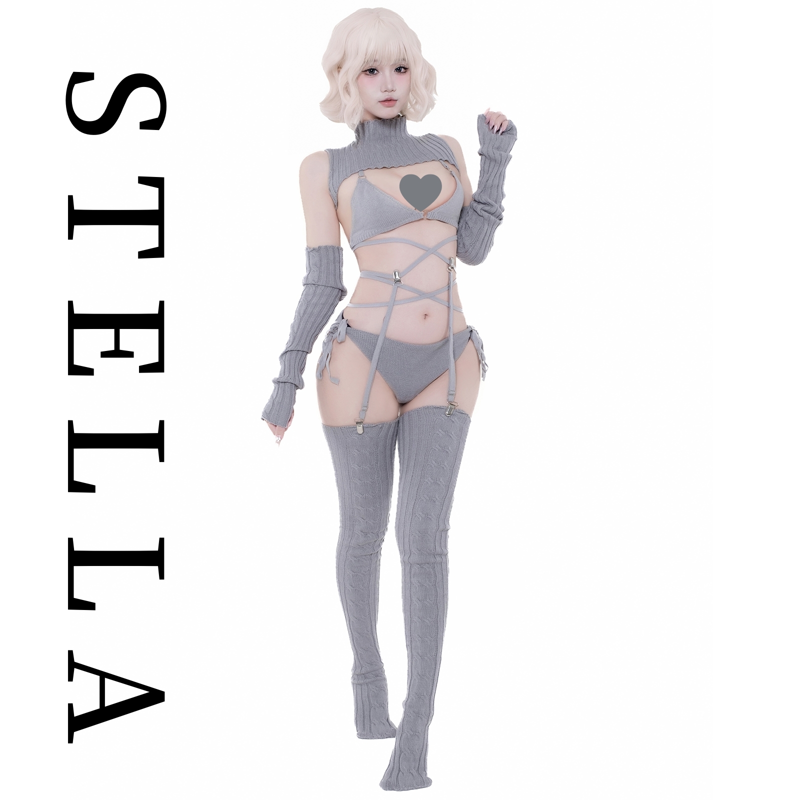 日系露背花嫁童贞毛衣套装比基尼