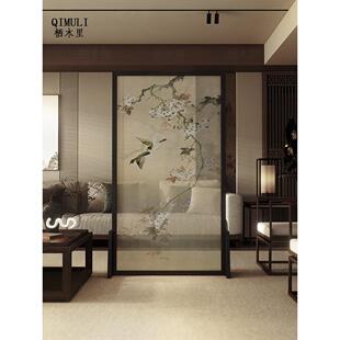 新中式客厅玄关入户实木屏风宋氏美学花鸟隔断餐厅可移动遮挡座屏