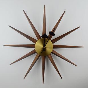 尼尔森太阳时钟胡桃木挂钟壁钟创意时尚艺术北欧装饰包豪斯石英钟