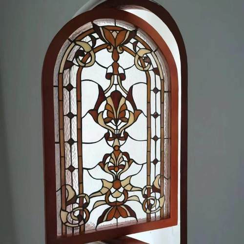 可定制法式中轴旋转窗彩色蒂凡尼艺术玻璃钢化拱形玻璃门玄关屏风