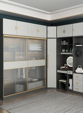 轻型豪华滑动门衣柜角90度家庭卧室简单现代l形滑动玻璃门大衣柜