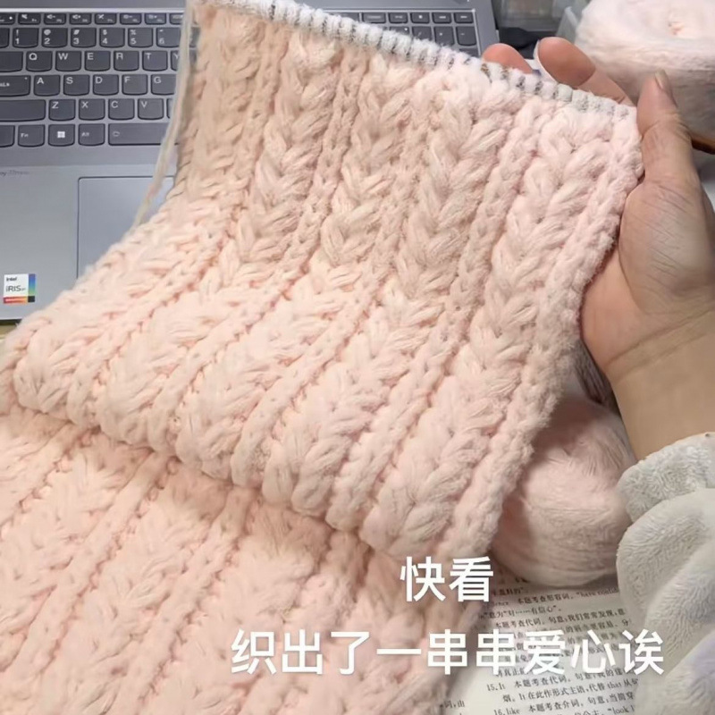 手工棒针暖和波浪爱心牛奶慕斯云朵棉棉特色线diy围巾材料包