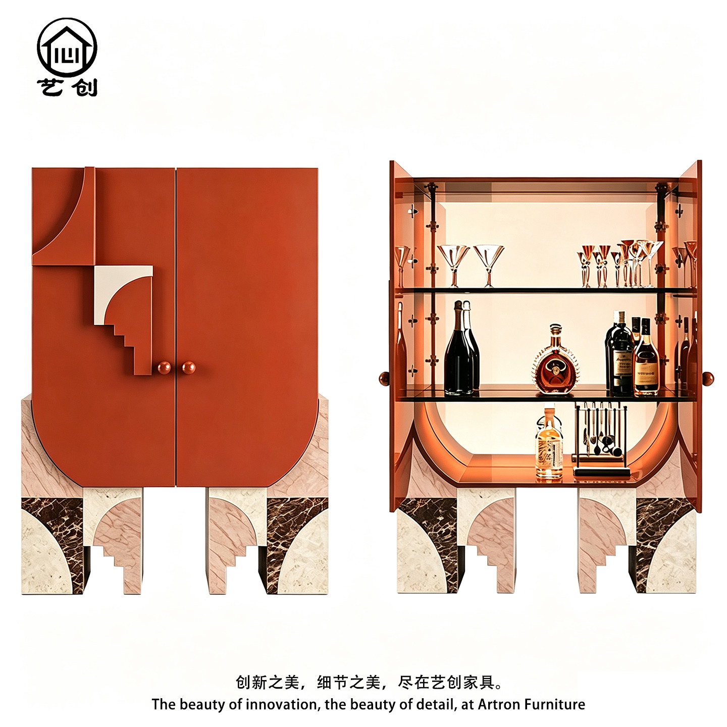 轻奢实木烤漆酒柜设计款别墅豪宅艺术高级储物柜创意立柱式收纳柜