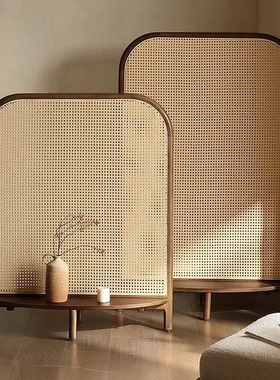 新型玄关隔断屏风新中式入户客厅卧室可移动遮挡座屏藤编实木屏风