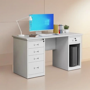 电脑桌台式可放主机钢制办公桌写字台带抽屉带锁单人位员工铁皮桌
