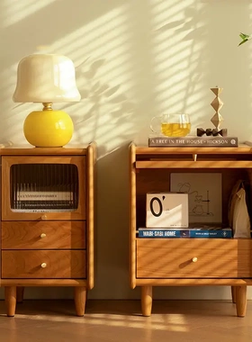 床头柜家用卧室2025爆款实木小尺寸樱桃木日式极窄床边储物收纳柜