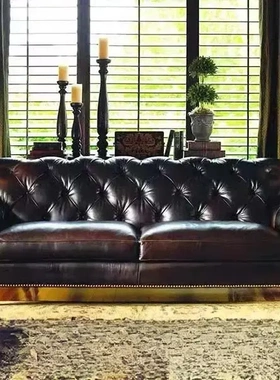 现代简约客厅沙发2025新款高级感 美式复古真皮欧式酒店三人沙发