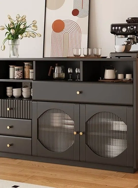 新款厨房置物架多功能储物柜实木餐边柜轻奢茶水柜储物斗柜收纳柜