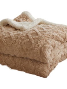 简约纯色塔肤绒羊羔绒冬季 加厚保暖毛毯雕花小毯子沙发毯珊瑚盖毯