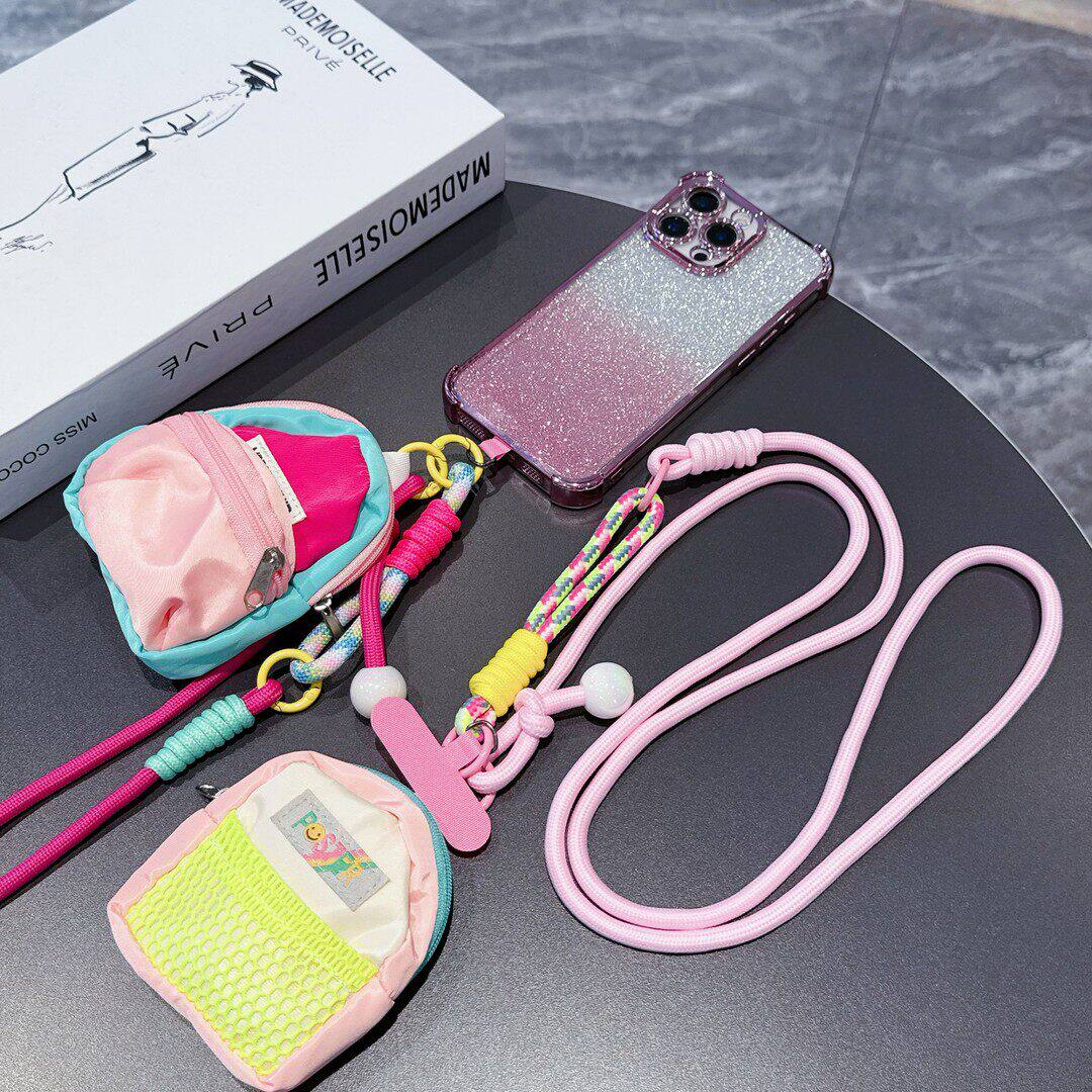 新色三股零钱包手机挂绳长绳斜挎可背男女户外登山带子扩音器挂链