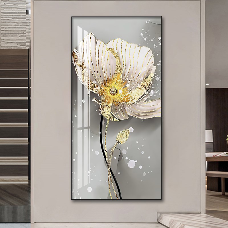 速发轻奢入户玄关装饰画竖版门口家庭走廊过道简约欧式壁画挂画花图片