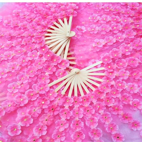 速发款蹈舞桃花扇子扇场舞扇花开新舞双面水晶纱花瓣扇广场跳舞扇