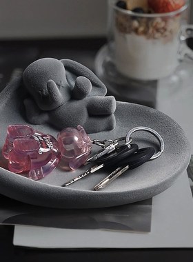 速发轻奢植绒小飞饰收纳摆件客厅桌面首象盘入户玄关家居装饰品