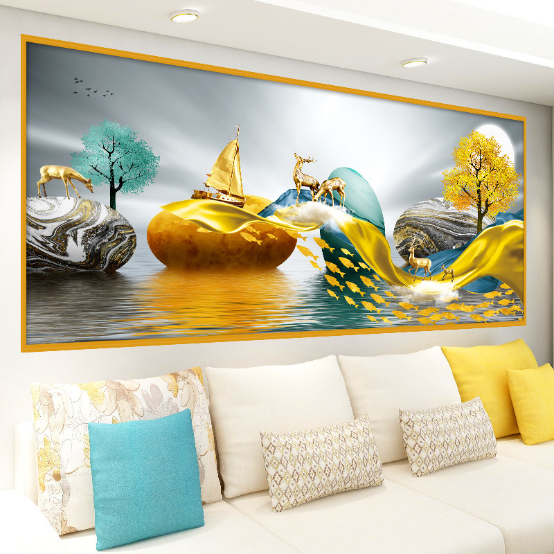 速发客厅贴发背景墙贴纸横幅饰装画卧室壁画自粘墙纸沙画一整张床