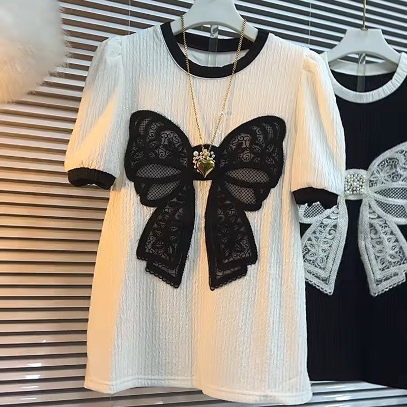 速发韩减加大宽装上衣胖妹妹版龄码松蝴蝶结半袖T恤衫,女装/女士精品,大码内搭,淘宝优惠券,粉丝福利购,淘宝优惠卷