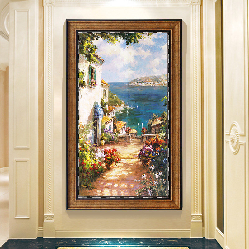 速发海式美景玄关装饰画入户走廊风高油画酒店大厅景档过道画欧式