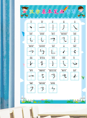 速发汉字基本笔画书写墙贴纸墙纸自饰学校化室布置班级文教墙装粘