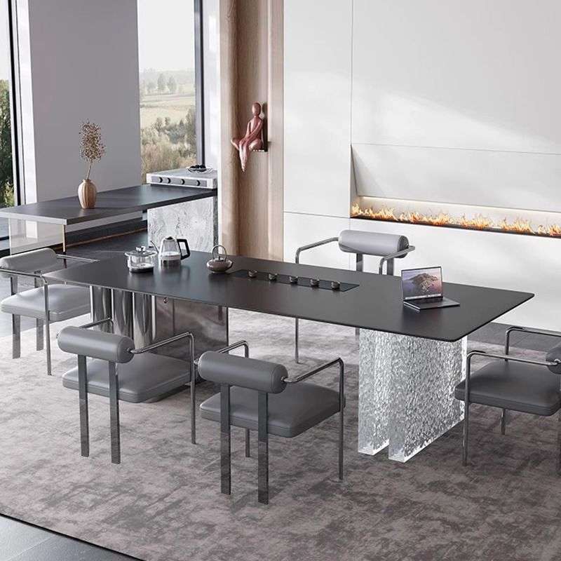 意式亚克力轻奢岩板茶桌椅组合家用办公室茶台现代简约岩板茶桌